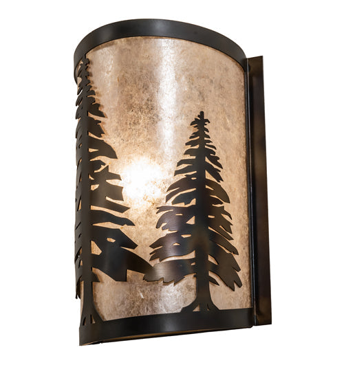 Meyda Lighting Tall Pines 9" Dark Burnished Antique Copper Wall Sconce With Silver Mica Shade Glass