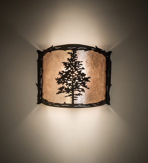 Meyda Lighting Tamarack 12" Wrought Iron Wall Sconce With Silver Mica Shade Glass