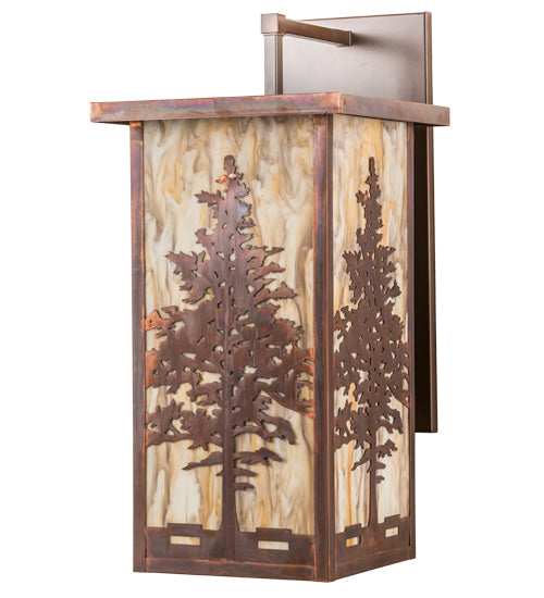 Meyda Lighting Tamarack 14" Vintage Copper Wall Sconce With Travertine Idalight Shade Glass