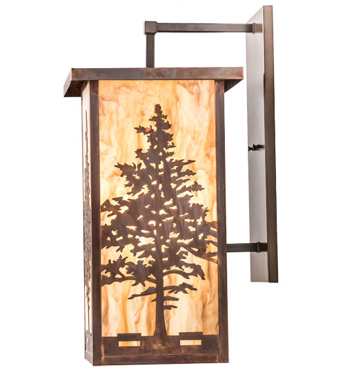Meyda Lighting Tamarack 14" Vintage Copper Wall Sconce With Travertine Idalight Shade Glass