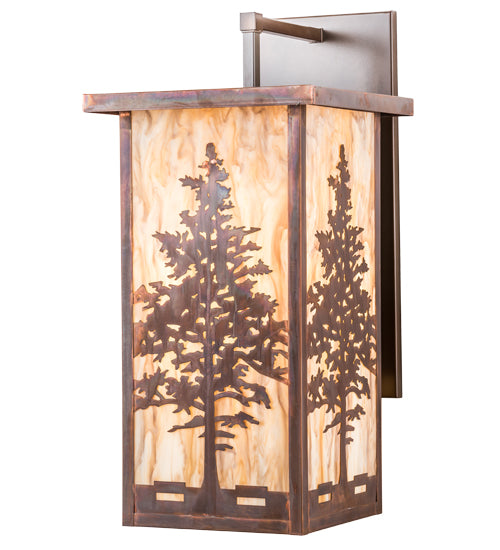 Meyda Lighting Tamarack 14" Vintage Copper Wall Sconce With Travertine Idalight Shade Glass