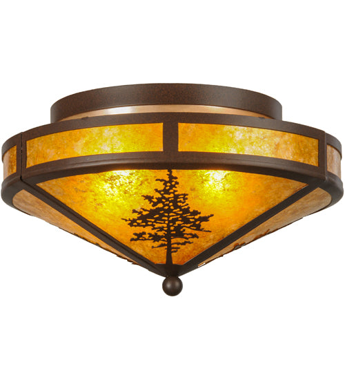 Meyda Lighting Tamarack 16" 2-Light Cafe Noir Flush Mount Light With Amber Mica Shade Glass