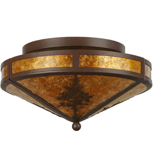 Meyda Lighting Tamarack 16" 2-Light Cafe Noir Flush Mount Light With Amber Mica Shade Glass