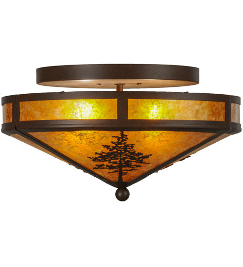 Meyda Lighting Tamarack 16" 2-Light Cafe Noir Flush Mount Light With Amber Mica Shade Glass