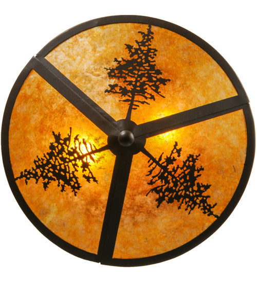 Meyda Lighting Tamarack 16" 2-Light Cafe Noir Flush Mount Light With Amber Mica Shade Glass