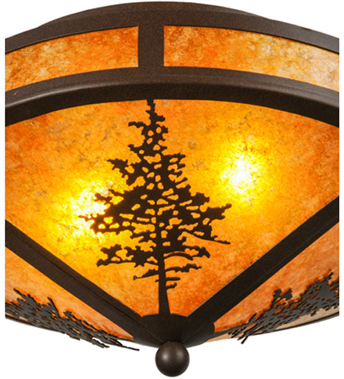 Meyda Lighting Tamarack 16" 2-Light Cafe Noir Flush Mount Light With Amber Mica Shade Glass