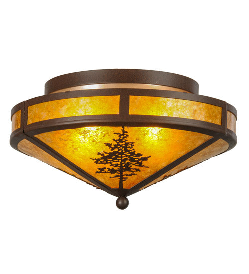 Meyda Lighting Tamarack 16" 2-Light Cafe Noir Flush Mount Light With Amber Mica Shade Glass
