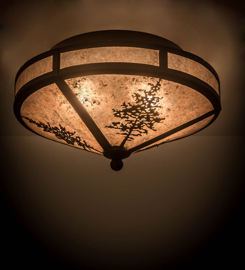 Meyda Lighting Tamarack 16" 2-Light Oil Rubbed Bronze Flush Mount Light With Silver Mica Shade Glass