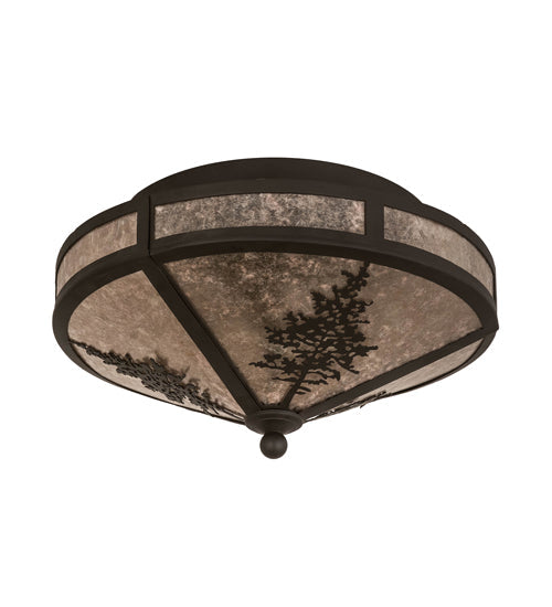 Meyda Lighting Tamarack 16" 2-Light Oil Rubbed Bronze Flush Mount Light With Silver Mica Shade Glass