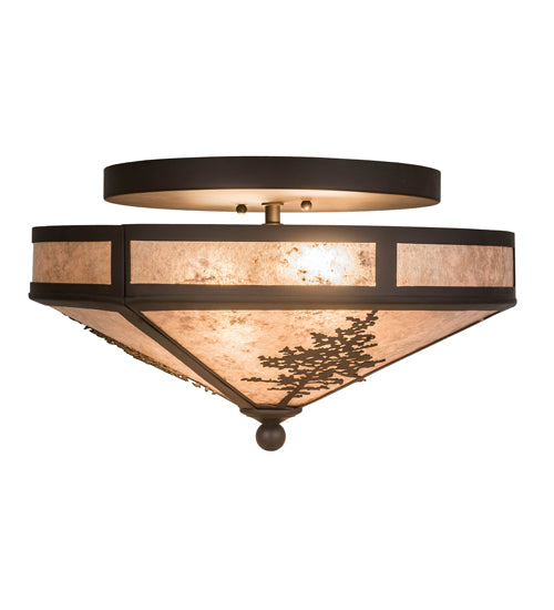 Meyda Lighting Tamarack 16" 2-Light Oil Rubbed Bronze Flush Mount Light With Silver Mica Shade Glass