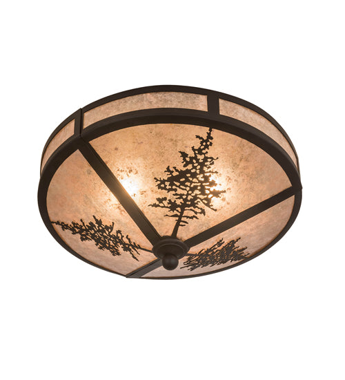 Meyda Lighting Tamarack 16" 2-Light Oil Rubbed Bronze Flush Mount Light With Silver Mica Shade Glass