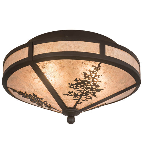 Meyda Lighting Tamarack 16" 2-Light Oil Rubbed Bronze Flush Mount Light With Silver Mica Shade Glass