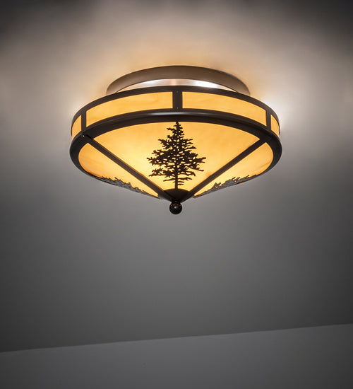 Meyda Lighting Tamarack 16" 2-Light Timeless Bronze Flush Mount Light With Tawnyrock Idalight Shade