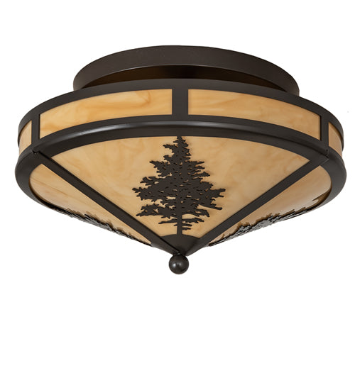 Meyda Lighting Tamarack 16" 2-Light Timeless Bronze Flush Mount Light With Tawnyrock Idalight Shade