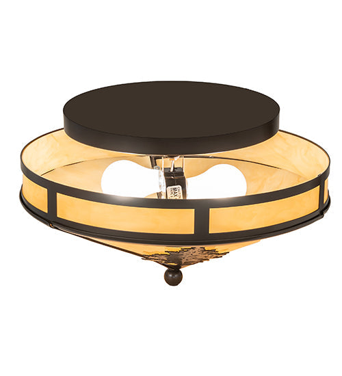 Meyda Lighting Tamarack 16" 2-Light Timeless Bronze Flush Mount Light With Tawnyrock Idalight Shade