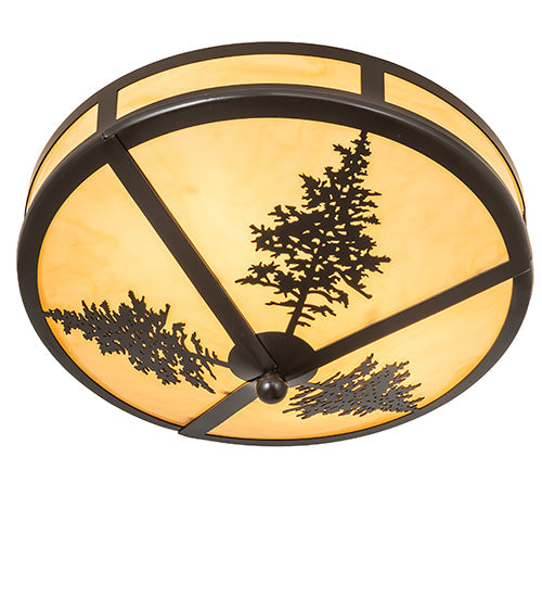 Meyda Lighting Tamarack 16" 2-Light Timeless Bronze Flush Mount Light With Tawnyrock Idalight Shade
