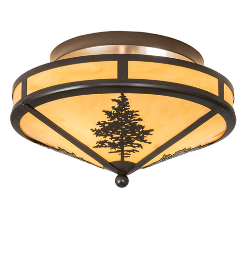 Meyda Lighting Tamarack 16" 2-Light Timeless Bronze Flush Mount Light With Tawnyrock Idalight Shade