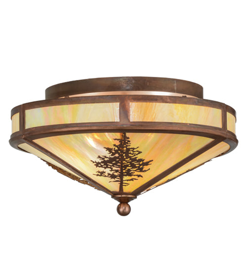 Meyda Lighting Tamarack 16" 2-Light Vintage Copper Flush Mount Light With Beige Iridescent Shade Glass