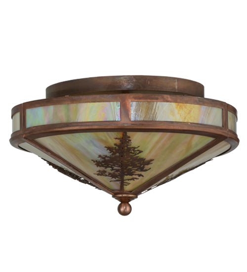 Meyda Lighting Tamarack 16" 2-Light Vintage Copper Flush Mount Light With Beige Iridescent Shade Glass