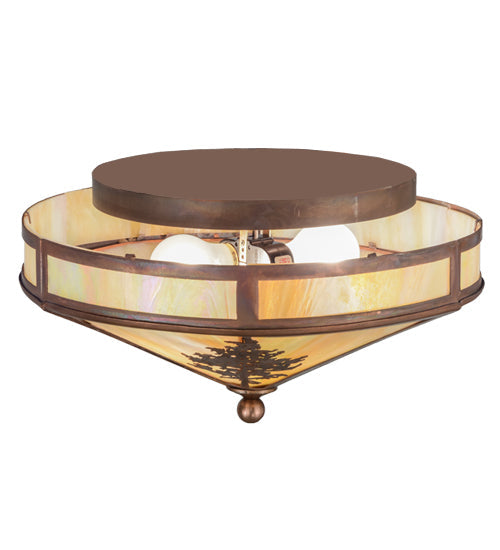 Meyda Lighting Tamarack 16" 2-Light Vintage Copper Flush Mount Light With Beige Iridescent Shade Glass