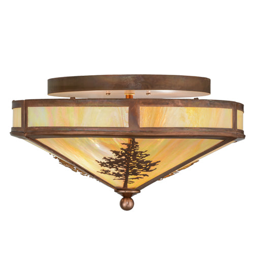 Meyda Lighting Tamarack 16" 2-Light Vintage Copper Flush Mount Light With Beige Iridescent Shade Glass