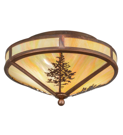 Meyda Lighting Tamarack 16" 2-Light Vintage Copper Flush Mount Light With Beige Iridescent Shade Glass