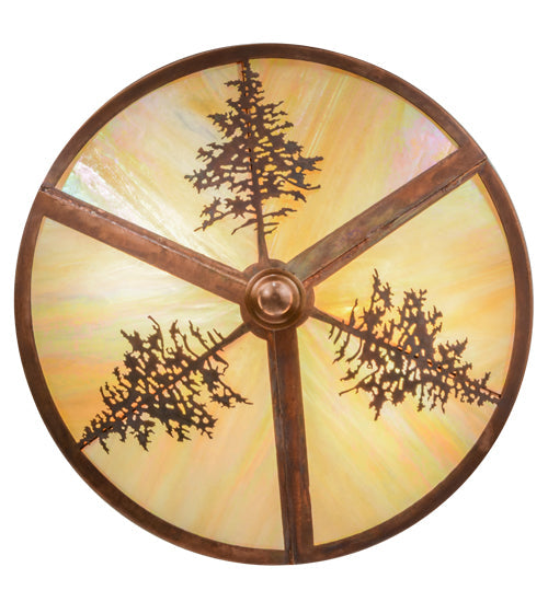 Meyda Lighting Tamarack 16" 2-Light Vintage Copper Flush Mount Light With Beige Iridescent Shade Glass
