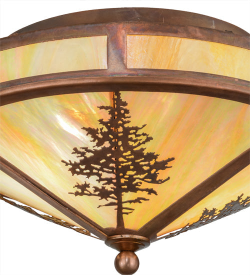 Meyda Lighting Tamarack 16" 2-Light Vintage Copper Flush Mount Light With Beige Iridescent Shade Glass