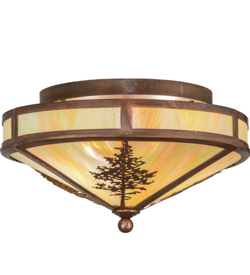 Meyda Lighting Tamarack 16" 2-Light Vintage Copper Flush Mount Light With Beige Iridescent Shade Glass