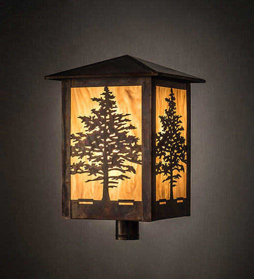 Meyda Lighting Tamarack 16"Sq Vintage Copper Outdoor Post Mount Light With Beige Travertine Idalight Shade