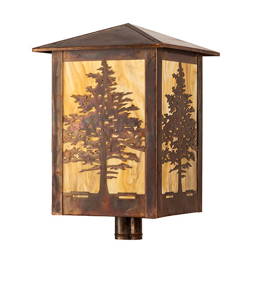 Meyda Lighting Tamarack 16"Sq Vintage Copper Outdoor Post Mount Light With Beige Travertine Idalight Shade