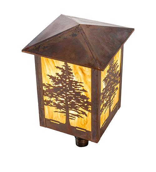 Meyda Lighting Tamarack 16"Sq Vintage Copper Outdoor Post Mount Light With Beige Travertine Idalight Shade