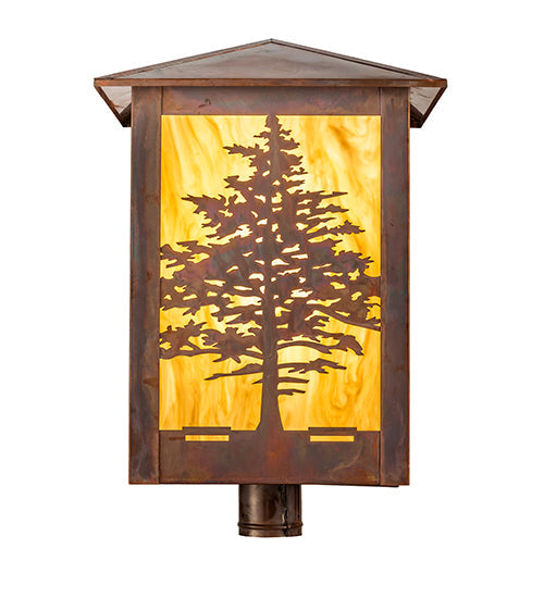 Meyda Lighting Tamarack 16"Sq Vintage Copper Outdoor Post Mount Light With Beige Travertine Idalight Shade