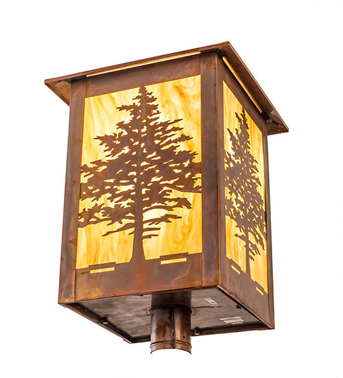 Meyda Lighting Tamarack 16"Sq Vintage Copper Outdoor Post Mount Light With Beige Travertine Idalight Shade