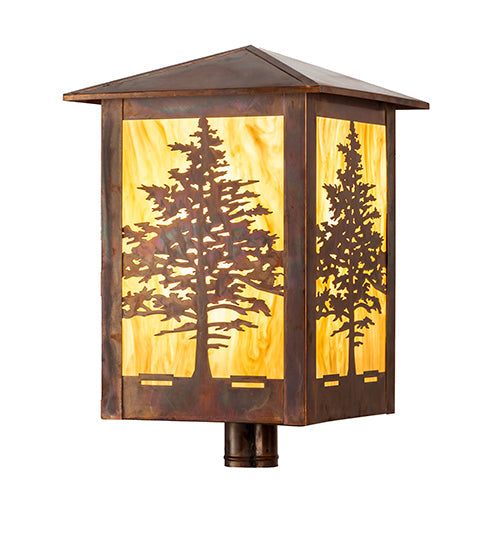 Meyda Lighting Tamarack 16"Sq Vintage Copper Outdoor Post Mount Light With Beige Travertine Idalight Shade