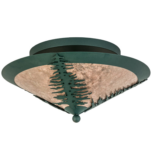 Meyda Lighting Tamarack 18" 3-Light Forest Green Flush Mount Light With Silver Mica Shade Glass