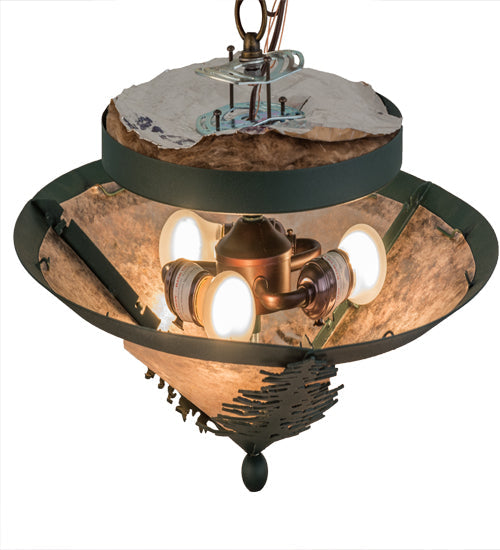 Meyda Lighting Tamarack 18" 3-Light Forest Green Flush Mount Light With Silver Mica Shade Glass