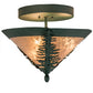 Meyda Lighting Tamarack 18" 3-Light Forest Green Flush Mount Light With Silver Mica Shade Glass