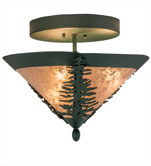 Meyda Lighting Tamarack 18" 3-Light Forest Green Flush Mount Light With Silver Mica Shade Glass