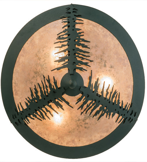 Meyda Lighting Tamarack 18" 3-Light Forest Green Flush Mount Light With Silver Mica Shade Glass