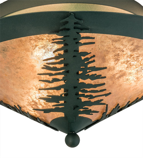 Meyda Lighting Tamarack 18" 3-Light Forest Green Flush Mount Light With Silver Mica Shade Glass