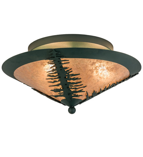 Meyda Lighting Tamarack 18" 3-Light Forest Green Flush Mount Light With Silver Mica Shade Glass