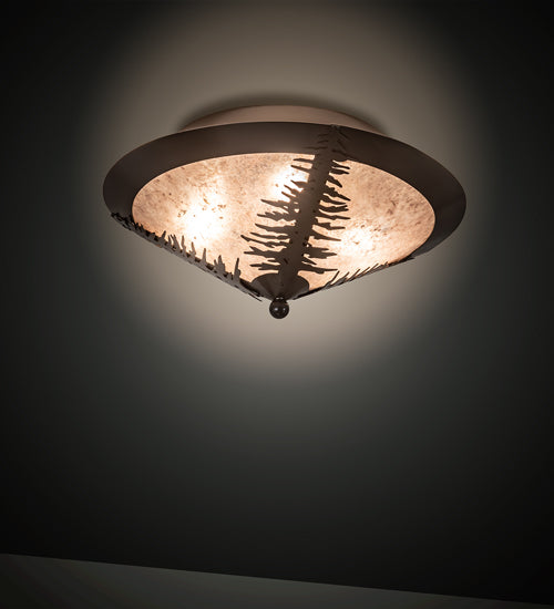 Meyda Lighting Tamarack 18" 3-Light Timeless Bronze Flush Mount Light With Silver Mica Shade Glass