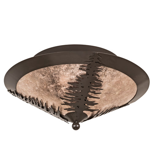 Meyda Lighting Tamarack 18" 3-Light Timeless Bronze Flush Mount Light With Silver Mica Shade Glass