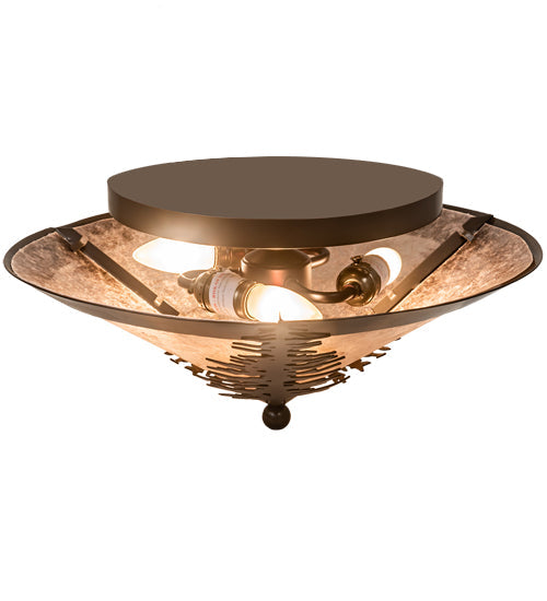 Meyda Lighting Tamarack 18" 3-Light Timeless Bronze Flush Mount Light With Silver Mica Shade Glass