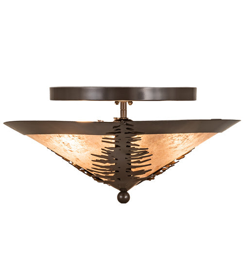 Meyda Lighting Tamarack 18" 3-Light Timeless Bronze Flush Mount Light With Silver Mica Shade Glass