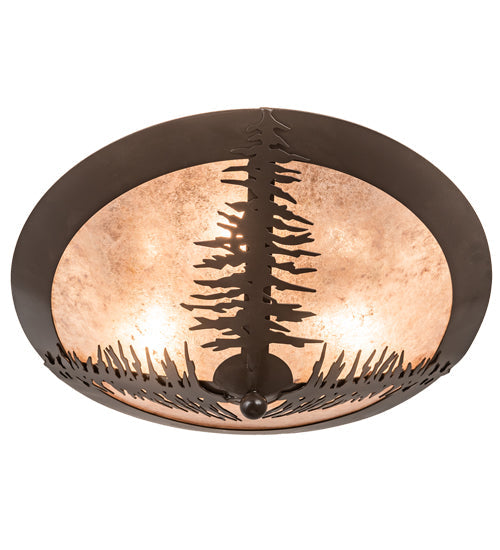 Meyda Lighting Tamarack 18" 3-Light Timeless Bronze Flush Mount Light With Silver Mica Shade Glass