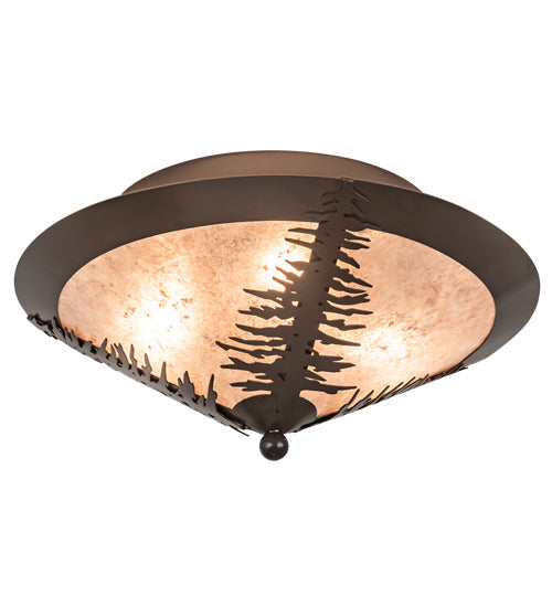 Meyda Lighting Tamarack 18" 3-Light Timeless Bronze Flush Mount Light With Silver Mica Shade Glass