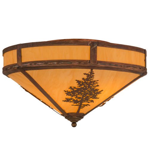 Meyda Lighting Tamarack 20" 2-Light Hammered Vintage Copper Flush Mount Light With Tawnyrock Idalight Shade Glass