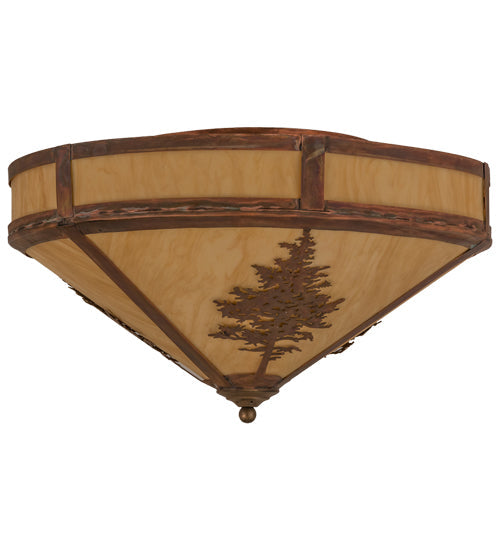 Meyda Lighting Tamarack 20" 2-Light Hammered Vintage Copper Flush Mount Light With Tawnyrock Idalight Shade Glass